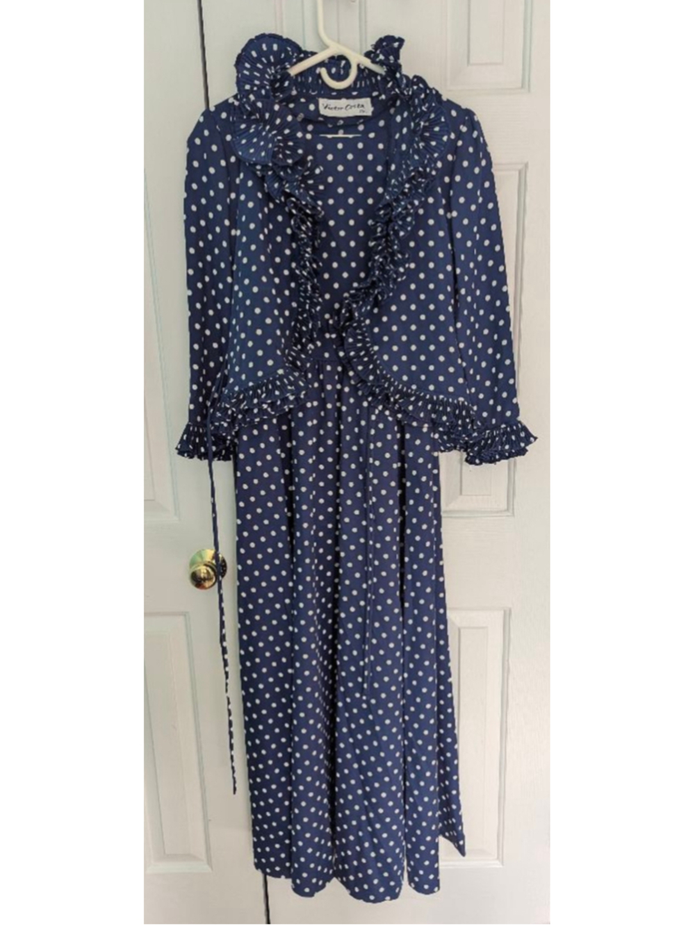 Women's Victor Costa Dress, Size 6, Navy Polka Dot